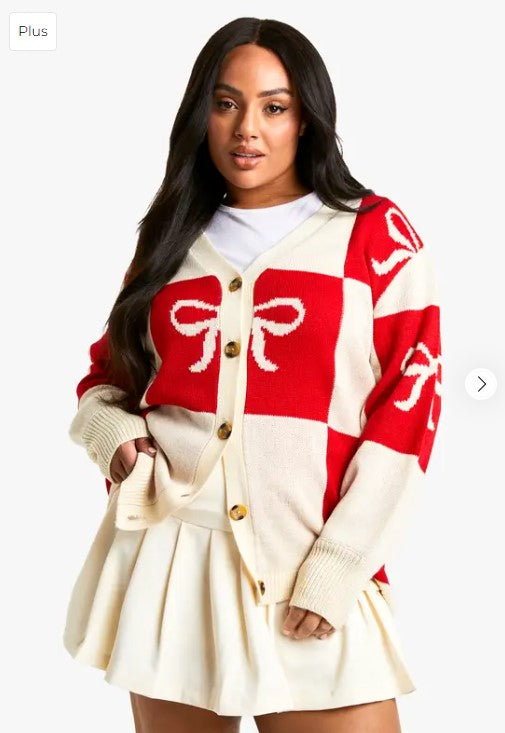 Eliana Paris Plus Holiday Bow Knit Cardigan