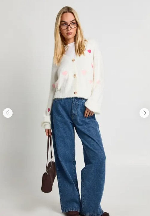 Cozy Heart Embroidered Oversized Cardigan