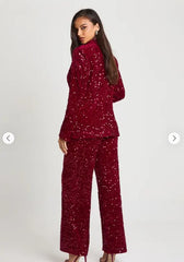 🌟 Glam Velvet Sequin Tailored Pants