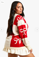 Eliana Paris Plus Holiday Bow Knit Cardigan
