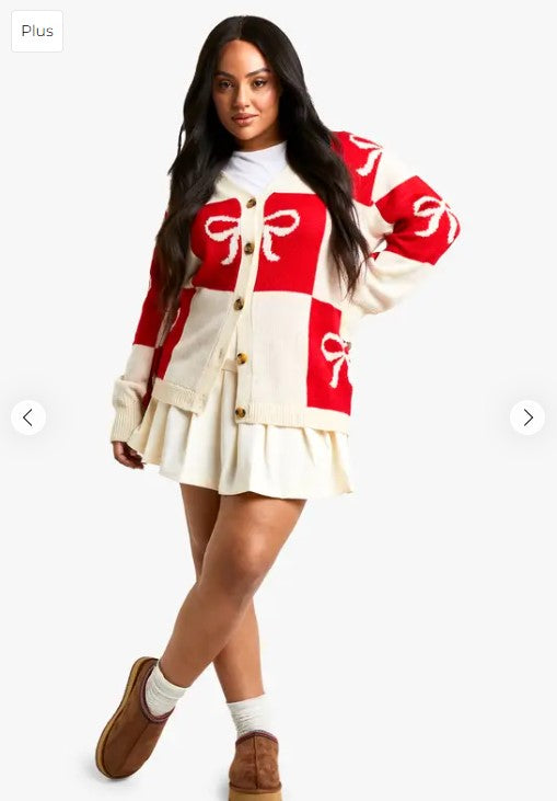 Eliana Paris Plus Holiday Bow Knit Cardigan