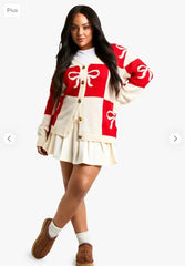 Eliana Paris Plus Holiday Bow Knit Cardigan