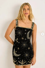 Luxe Beaded Velvet Square-Neck Mini Dress