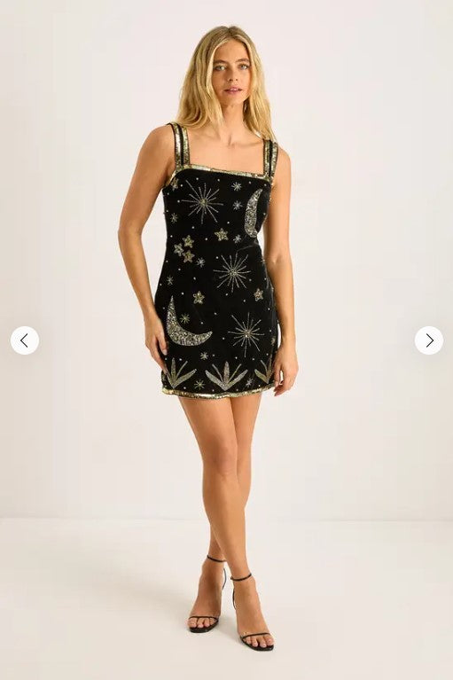 Luxe Beaded Velvet Square-Neck Mini Dress