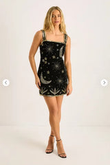 Luxe Beaded Velvet Square-Neck Mini Dress