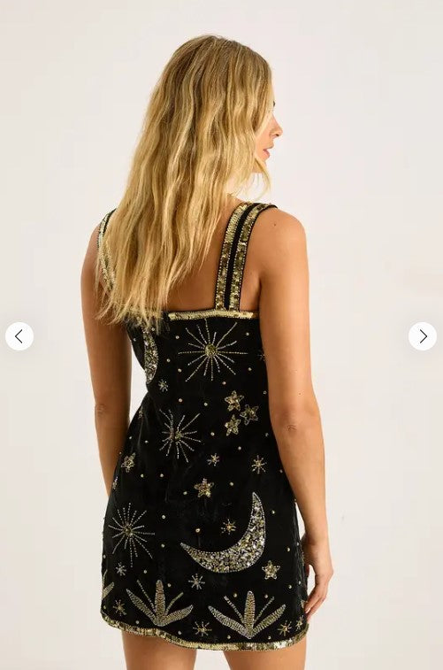 Luxe Beaded Velvet Square-Neck Mini Dress