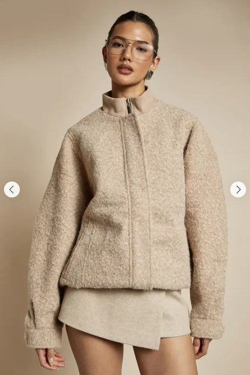 Textured Wool-Look Bomber