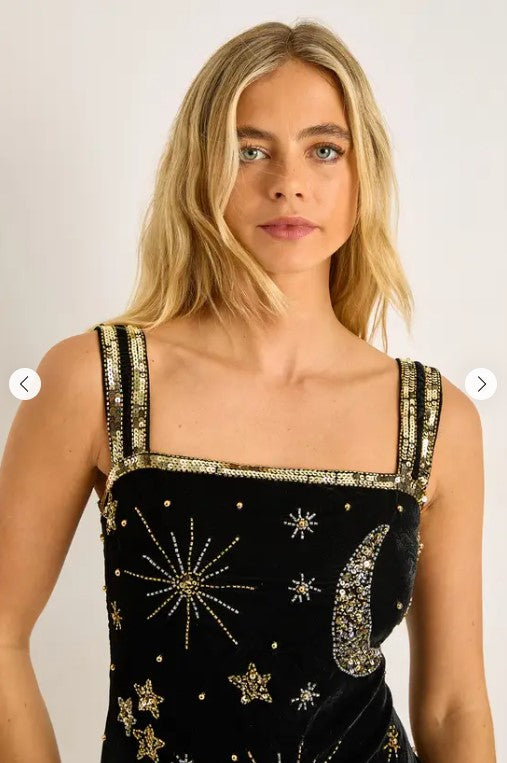 Luxe Beaded Velvet Square-Neck Mini Dress
