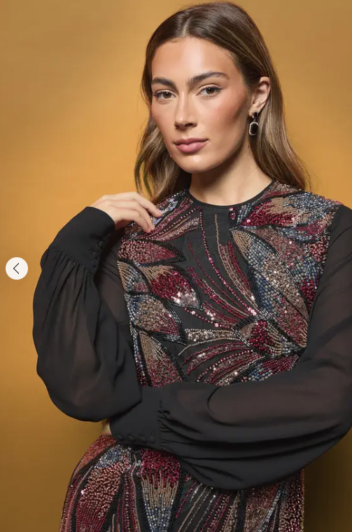 💐 Petal Embellished Long-Sleeve Mini Dress