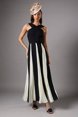 Cross Front Pleat Panelled Maxi Dress