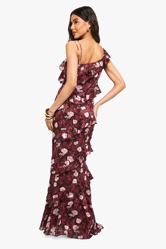 Floral One Shoulder Ruffle Maxi Dress