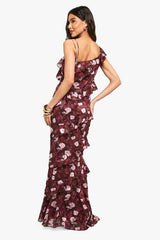 Floral One Shoulder Ruffle Maxi Dress