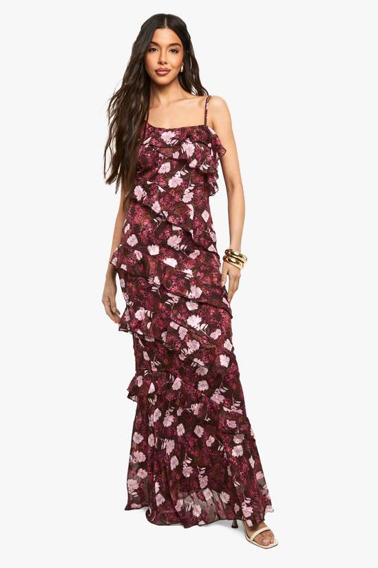 Floral One Shoulder Ruffle Maxi Dress