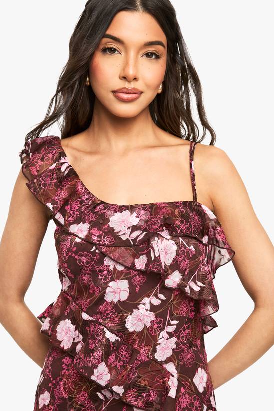 Floral One Shoulder Ruffle Maxi Dress
