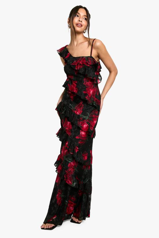 Floral One Shoulder Ruffle Maxi Dress