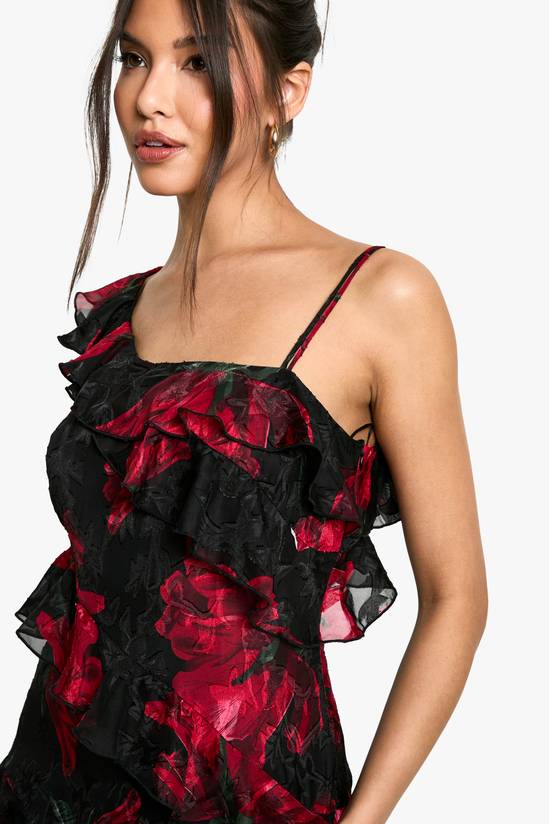 Floral One Shoulder Ruffle Maxi Dress