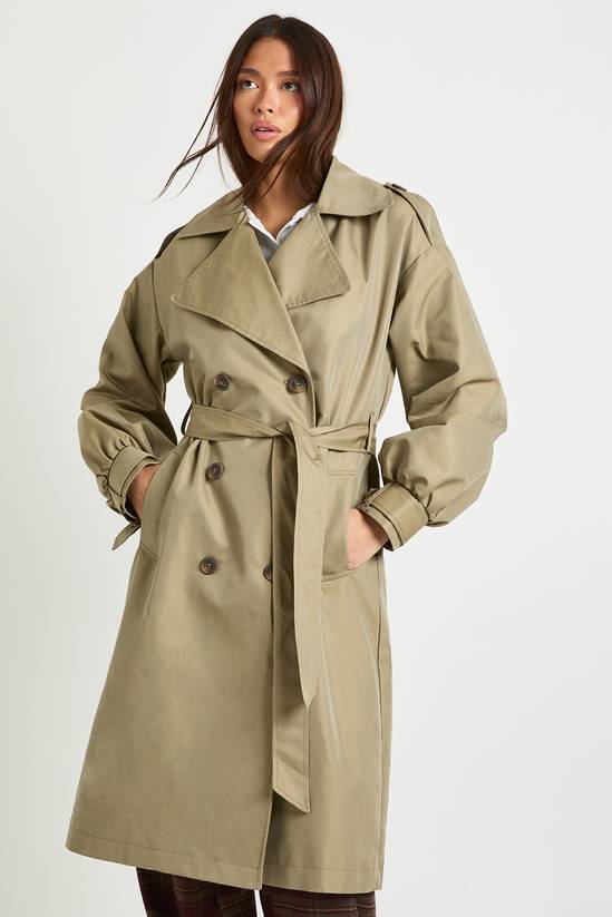Trench coat with sleeve detail and belt