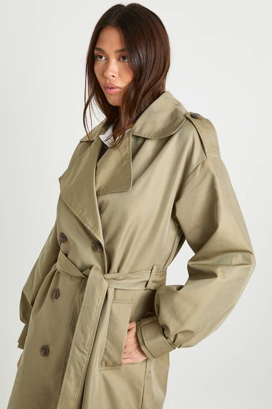 Trench coat with sleeve detail and belt