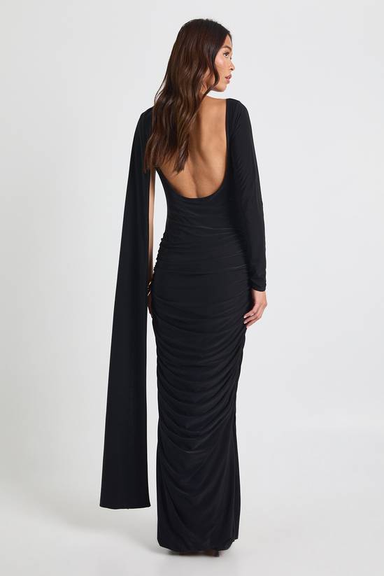 Slinky Long Sleeve Drape Maxi Dress