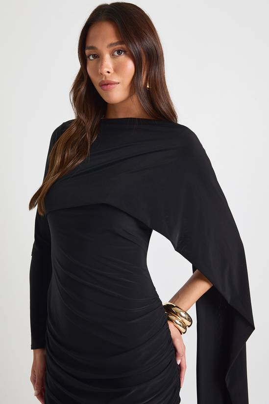 Slinky Long Sleeve Drape Maxi Dress