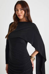 Slinky Long Sleeve Drape Maxi Dress