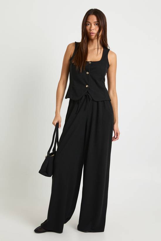 Crinkle Rib Wide Leg Trouser