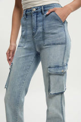 Mid Waist Cargo Flare Jean