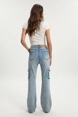 Mid Waist Cargo Flare Jean