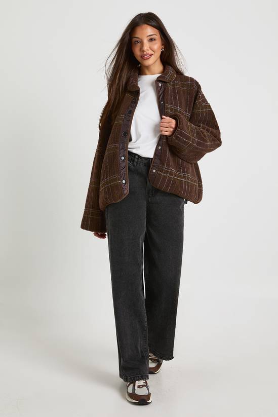 Square Printed Teddy Button Up Jacket