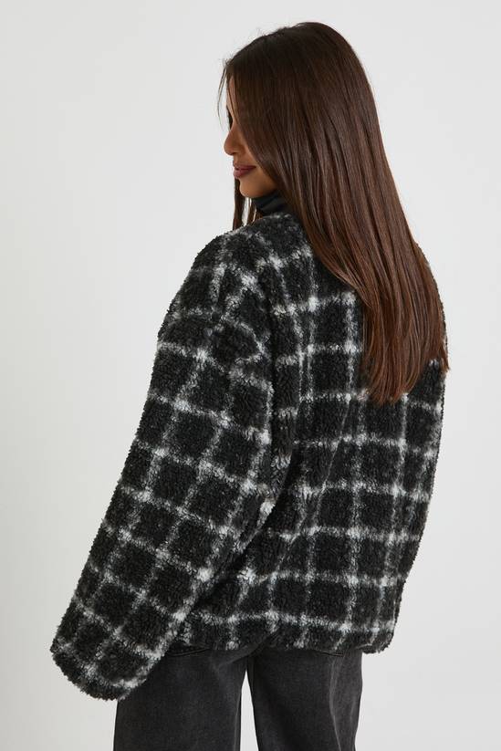 Square Printed Teddy Button Up Jacket