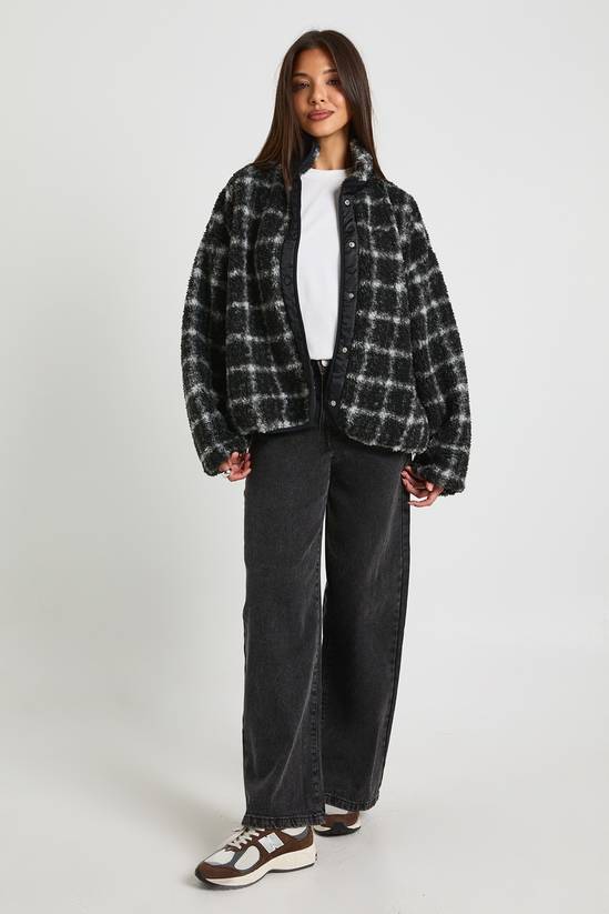 Square Printed Teddy Button Up Jacket