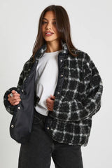 Square Printed Teddy Button Up Jacket