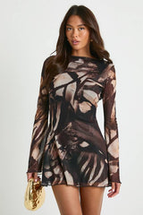 Abstract Mesh Flare Sleeve Mini Dress