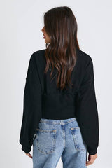 Rib Deep Hem Cinched Waist Balloon Sleeve Top