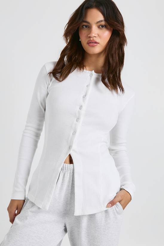 Ribbed Longline Popper Front Top