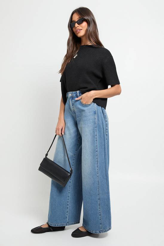High Waist Panel Insert Super Wide Leg Jeans
