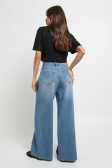 High Waist Panel Insert Super Wide Leg Jeans