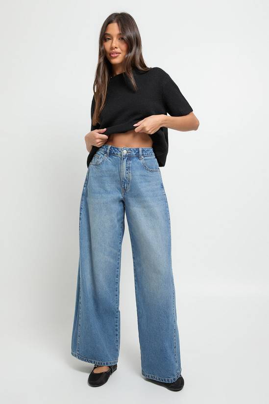 High Waist Panel Insert Super Wide Leg Jeans
