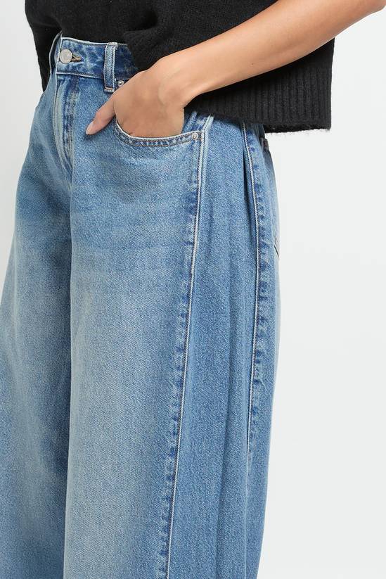 High Waist Panel Insert Super Wide Leg Jeans