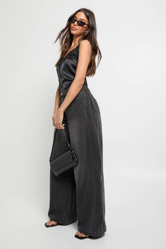 High Waist Panel Insert Super Wide Leg Jeans