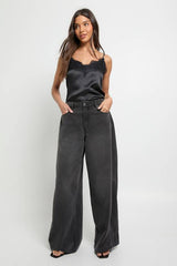 High Waist Panel Insert Super Wide Leg Jeans
