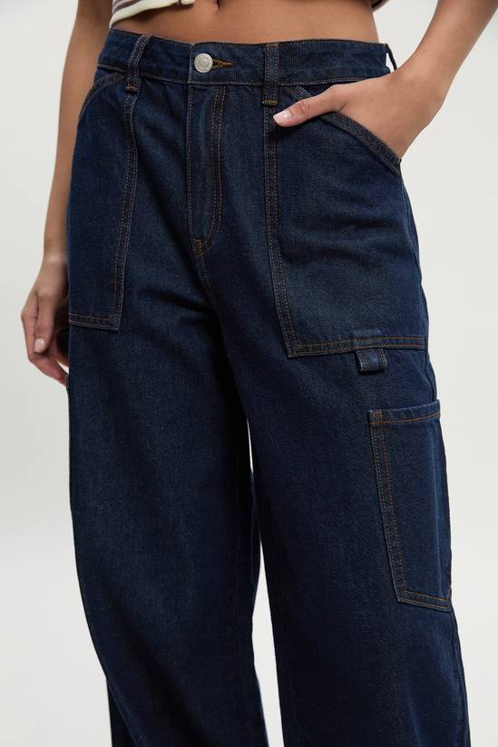 High Waist Loose Fit Carpenter Wide Leg Jean