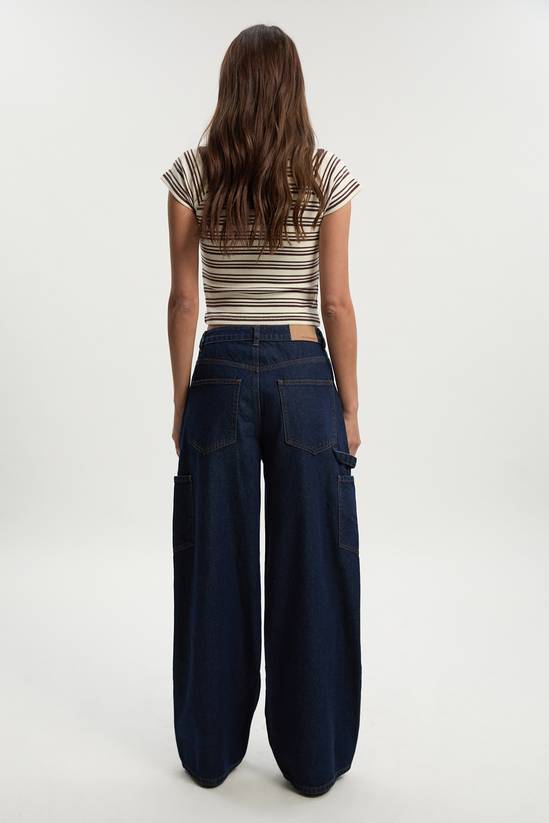 High Waist Loose Fit Carpenter Wide Leg Jean