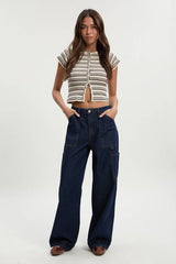 High Waist Loose Fit Carpenter Wide Leg Jean