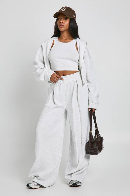 Cropped Double Zip Cinched Waist Hoodie