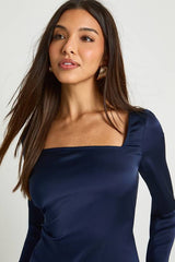 Square Neck Satin Shift Dress