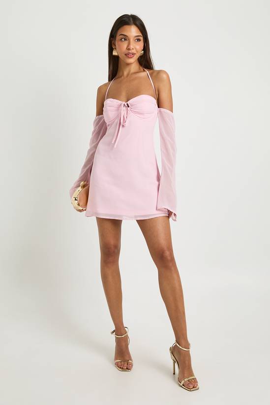 Chiffon Long Sleeve Mini Dress