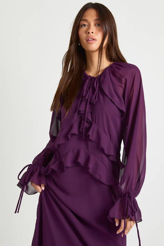 Ruffle Front Smock Maxi Dress