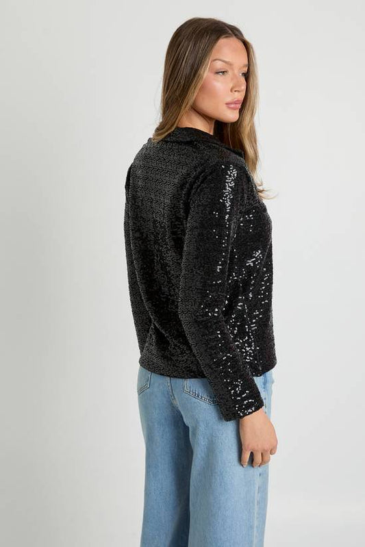 Sequin Oversized Button Through Shirt