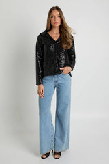 Sequin Oversized Button Through Shirt